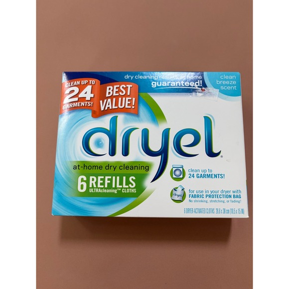 Dryel Other - Dryel At-Home Dry Cleaning 6 Refills Clean Breeze Scent for 24 Garments HE Safe